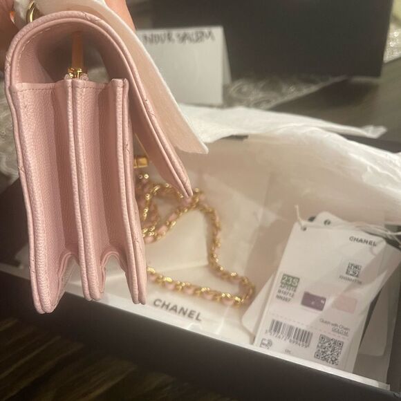 Pink Caviar Leather Wallet on Chain with Charm - Picture 6 of 12